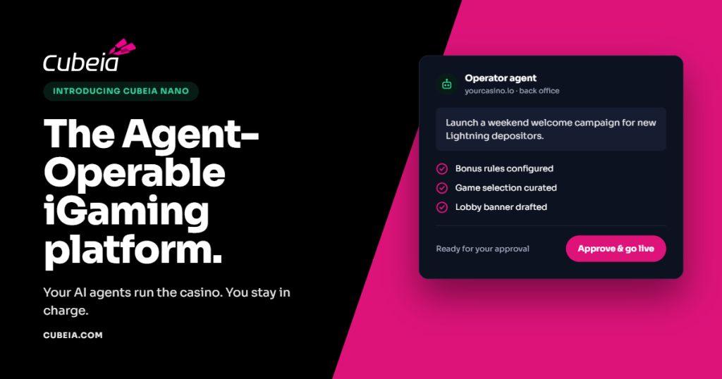Cubeia Nano – the Agent-Operable iGaming platform. Your AI agents run the casino. You stay in charge.